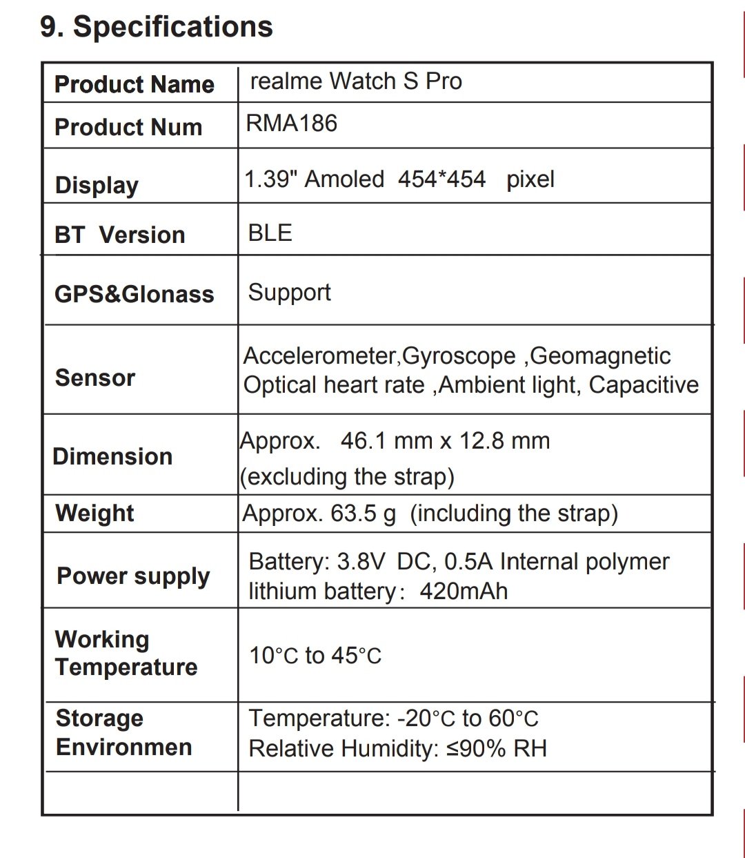 realme watch s pro specifications