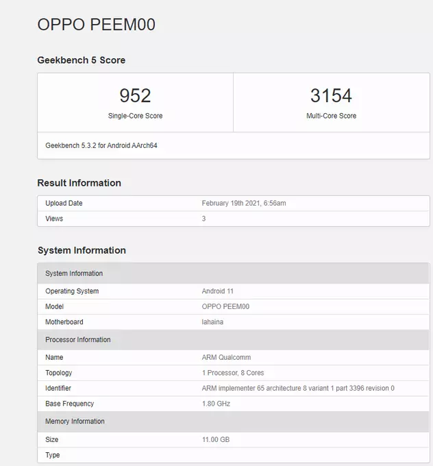 Oppo Find X3 Pro Geekbench listing
