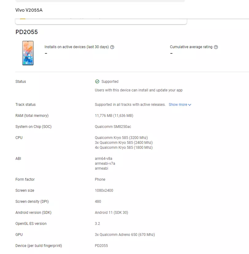 Vivo V2055A spotted on Google Play Console Listing may debut as iQOO 5 Neo