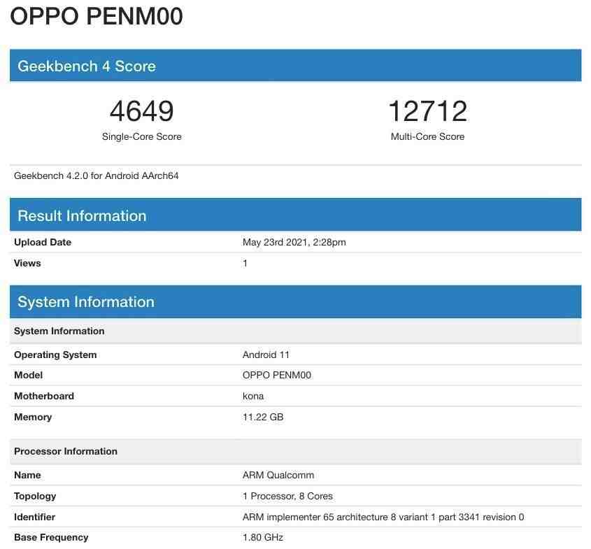 Oppo Reno 6 Pro Plus Geekbench 