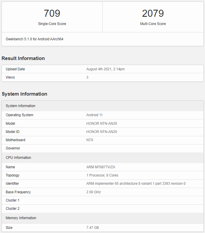 Honor X20 5G spotted with Dimensity 900 SoC and 8GB RAM on Geekbench