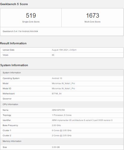 Micromax In Note1 Pro spotted on Geekbench, Key Specifications revealed