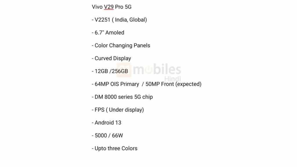 Vivo V29 Pro phone will have 64MP camera, 5000mAh, may be launched soon
