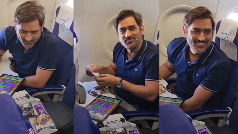 MS Dhoni Playing Candy Crush in Mid-Air While Savoring Chocolates Delivered by Air Hostess