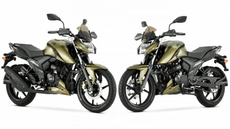 The TVS Apache RTR 160 4V was launched in an attractive combination of green with gold color