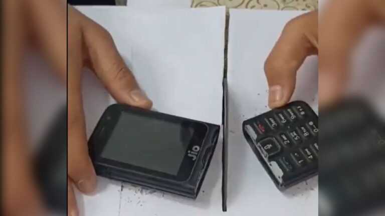 Twitter User Intentionally Cuts JioPhone in Half, Phone Remains Functional, Video Goes Viral